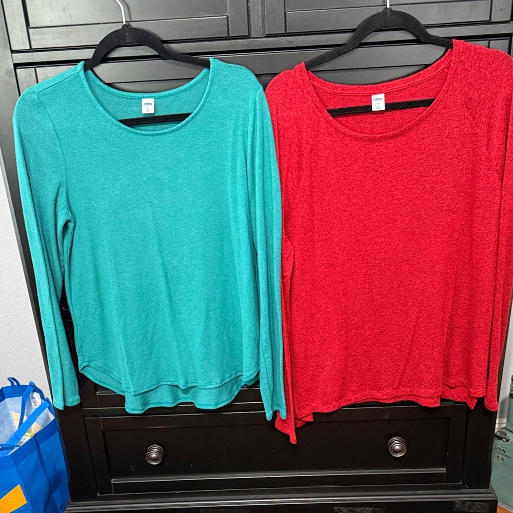 Lot of Two—Old Navy Women's Crew Neck Sweaters - Teal and Red